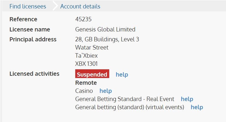 Genesis Global Suspended