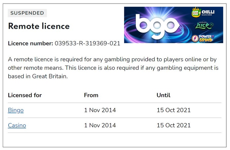 BGO License Suspended by UKGC