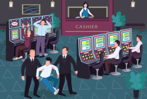 man being thrown out of a casino by security illustration