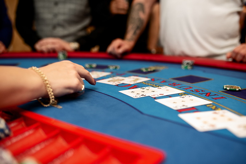 close up blackjack table cards shown