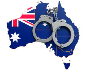 australia flag with handcuffs crime